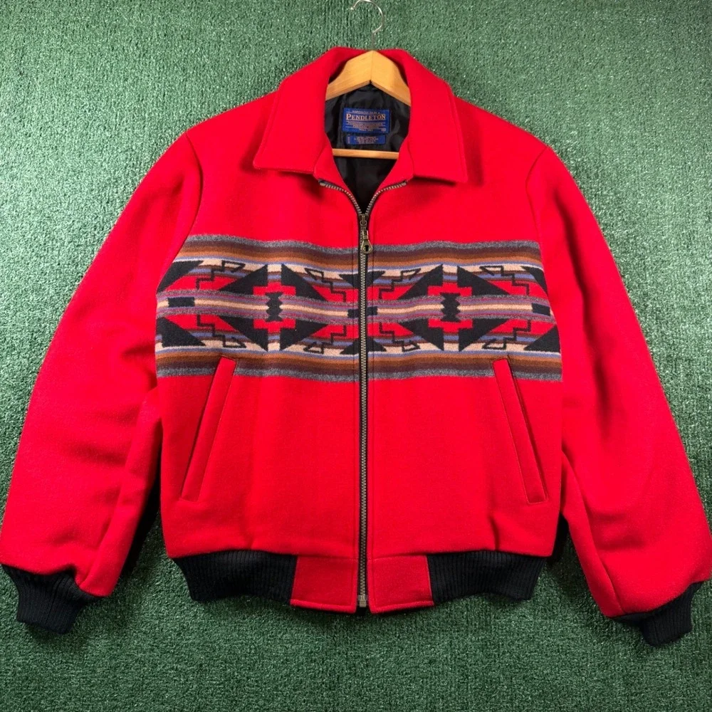 Vintage Pendleton Bomber Jacket Mens M Red Wool Western Southwestern USA Made